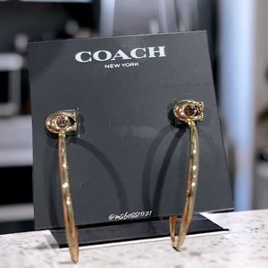 Coach Gold Signature Hoop Earrings W/Rhinestone BRAND NEW